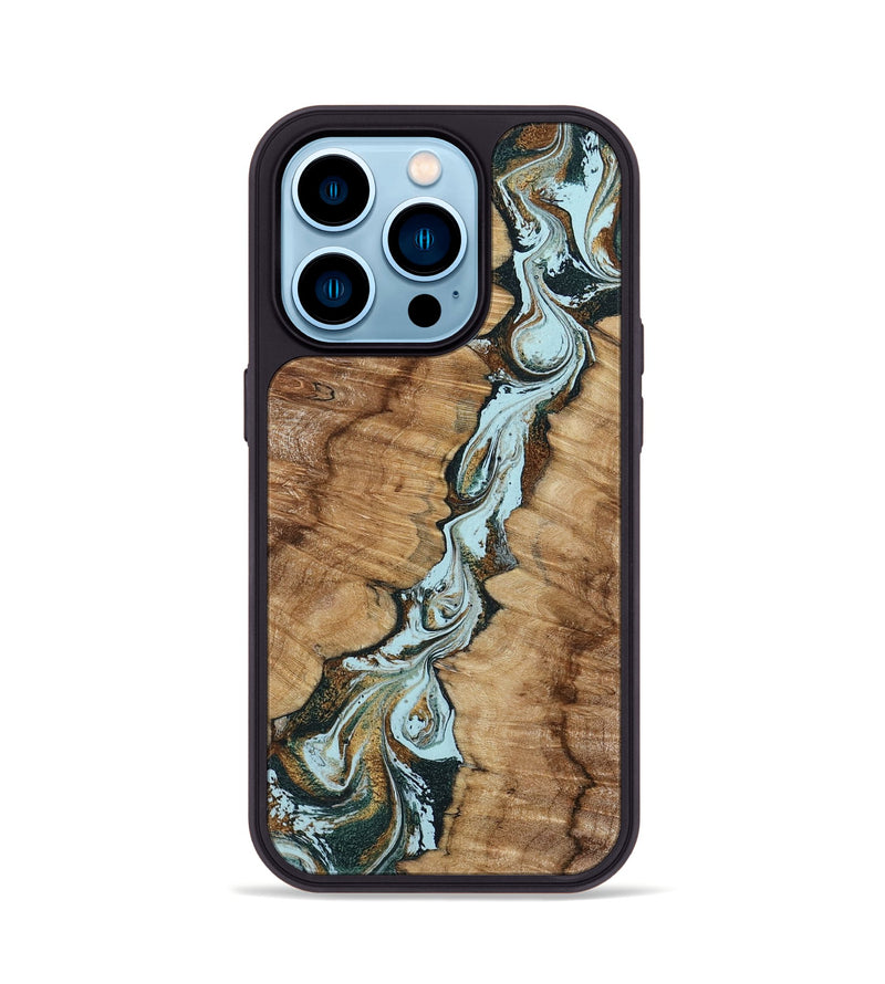 iPhone 14 Pro Wood Phone Case - Jerilyn (Teal & Gold, 799537)
