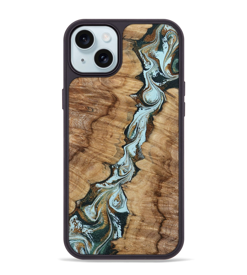 iPhone 15 Plus Wood Phone Case - Jerilyn (Teal & Gold, 799537)
