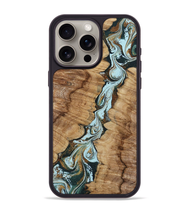 iPhone 15 Pro Max Wood Phone Case - Jerilyn (Teal & Gold, 799537)