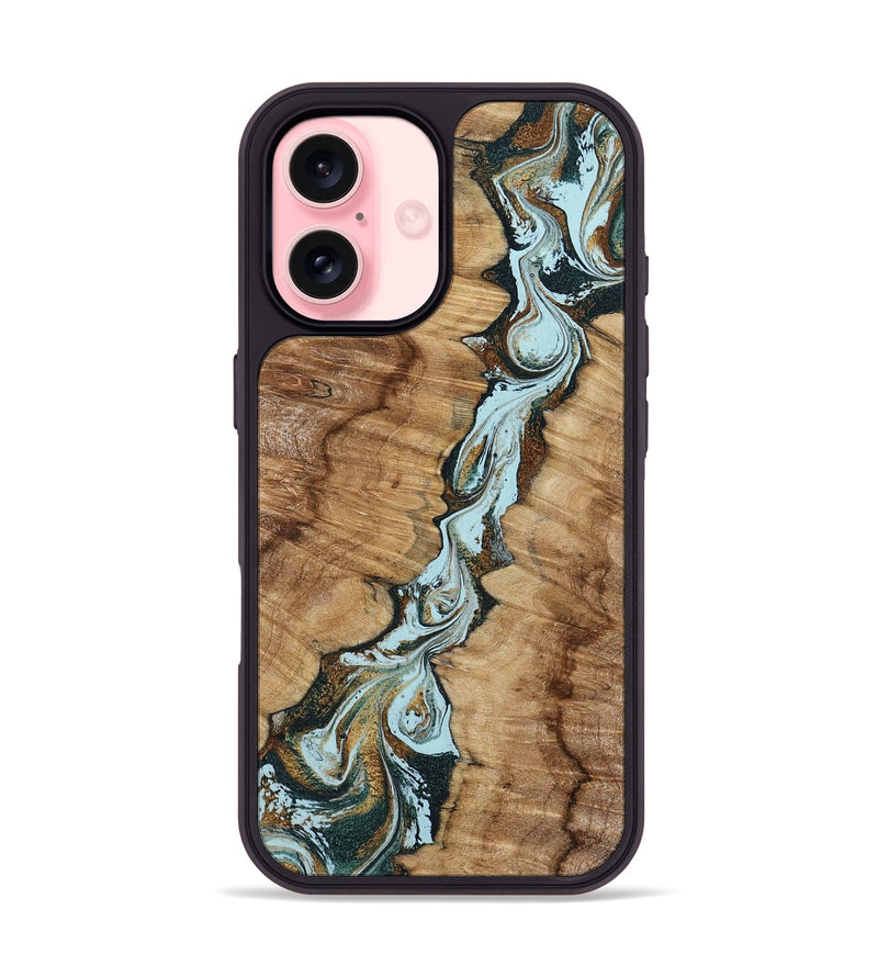 iPhone 16 Wood Phone Case - Jerilyn (Teal & Gold, 799537)