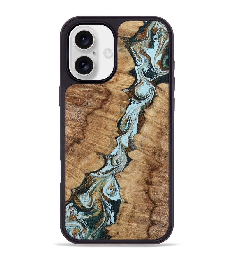 iPhone 16 Plus Wood Phone Case - Jerilyn (Teal & Gold, 799537)