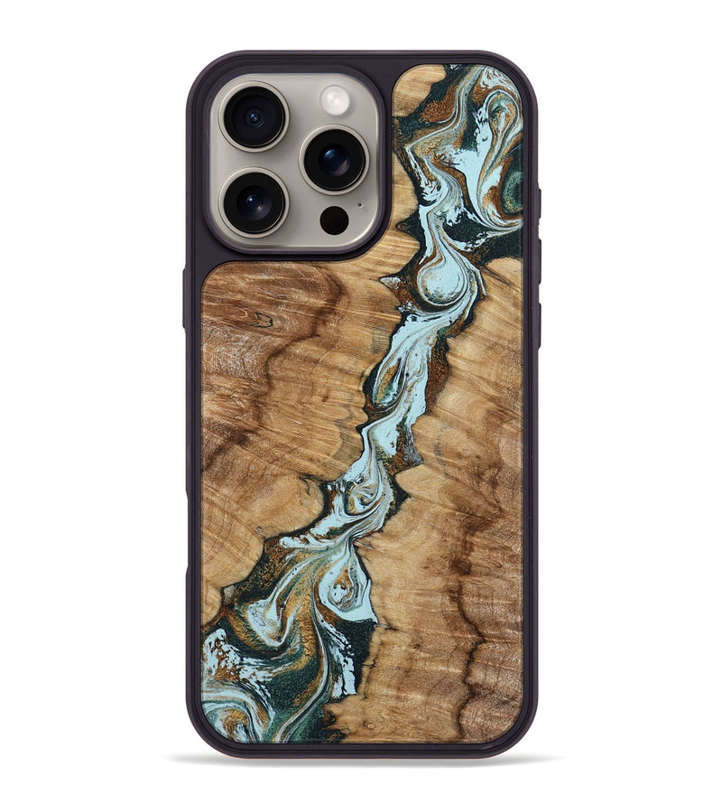 iPhone 16 Pro Max Wood Phone Case - Jerilyn (Teal & Gold, 799537)