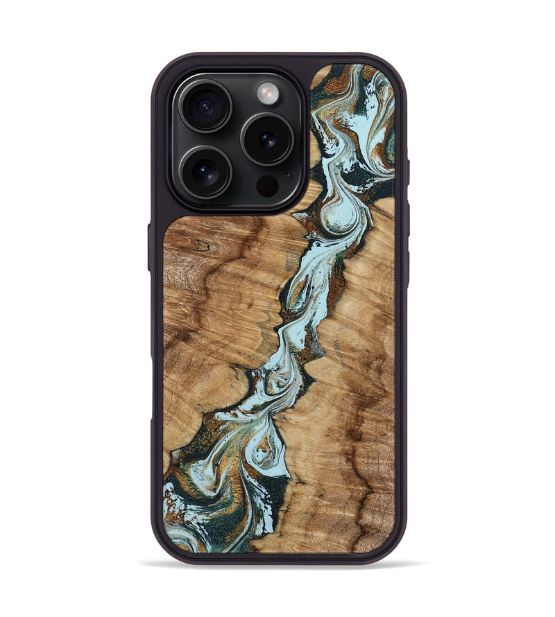 iPhone 16 Pro Wood Phone Case - Jerilyn (Teal & Gold, 799537)