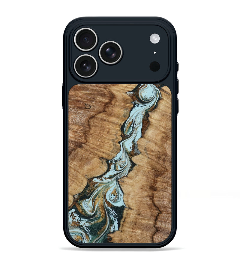 iPhone 17 Pro Max Wood Phone Case - Jerilyn (Teal & Gold, 799537)