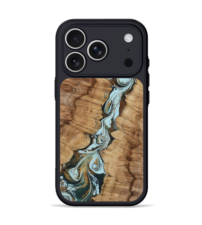 iPhone 17 Pro Wood Phone Case - Jerilyn (Teal & Gold, 799537)