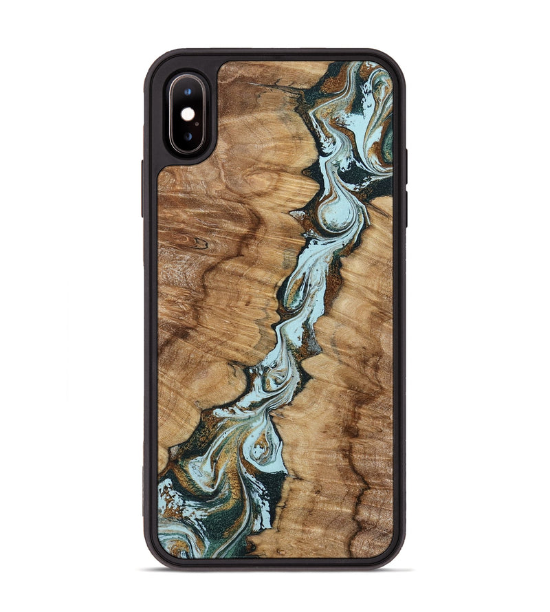 iPhone Xs Max Wood Phone Case - Jerilyn (Teal & Gold, 799537)