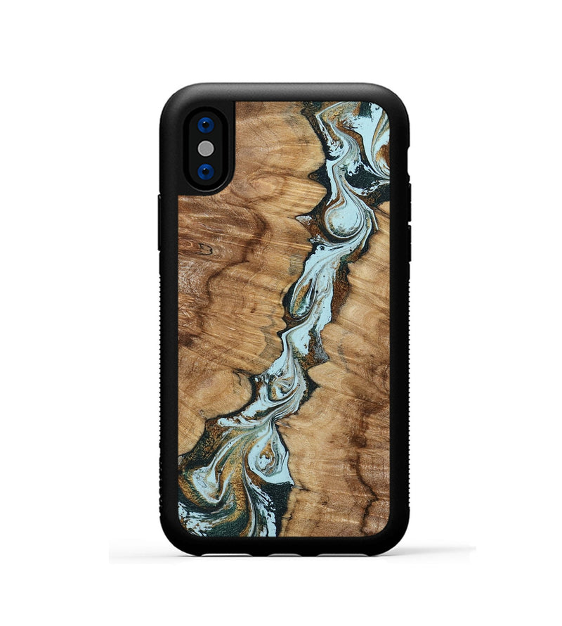 iPhone Xs Wood Phone Case - Jerilyn (Teal & Gold, 799537)