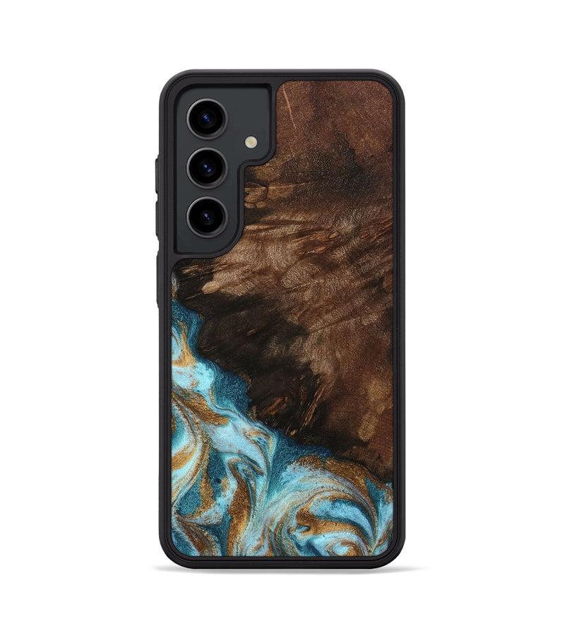 Galaxy S24 Wood Phone Case - Madilyn (Teal & Gold, 799625)