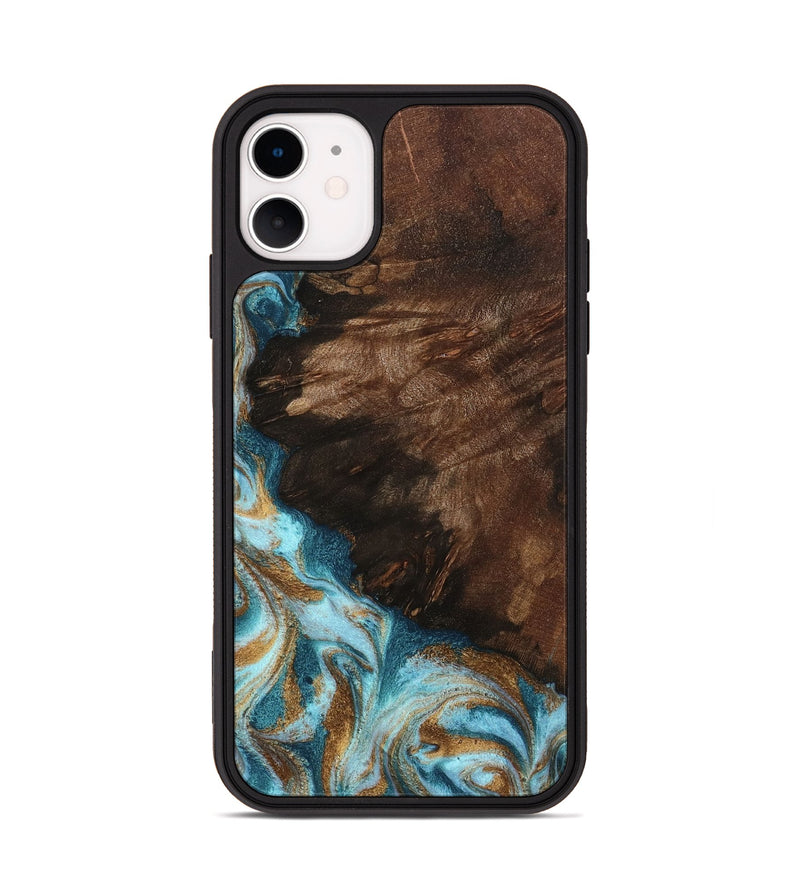 iPhone 11 Wood Phone Case - Madilyn (Teal & Gold, 799625)