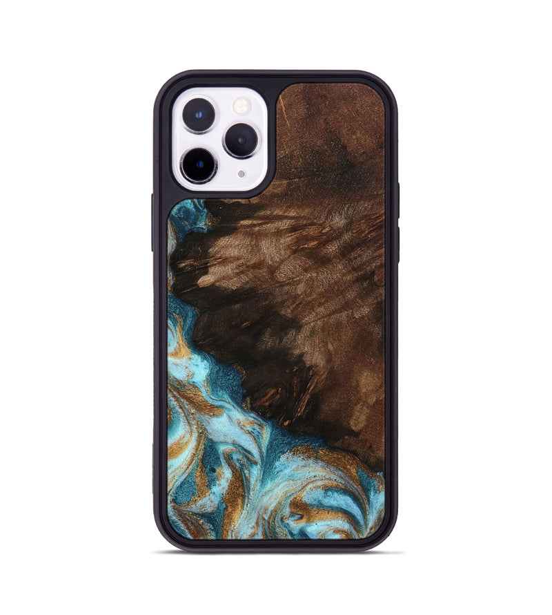 iPhone 11 Pro Wood Phone Case - Madilyn (Teal & Gold, 799625)