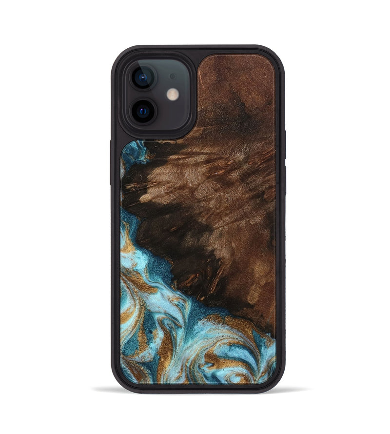 iPhone 12 Wood Phone Case - Madilyn (Teal & Gold, 799625)