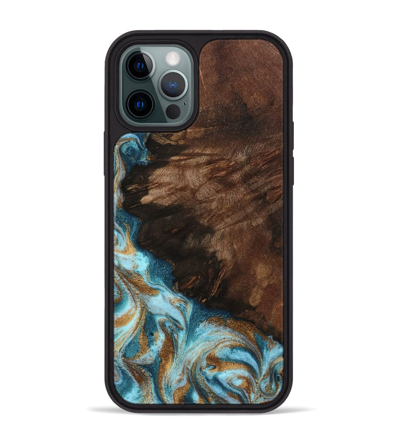 iPhone 12 Pro Max Wood Phone Case - Madilyn (Teal & Gold, 799625)