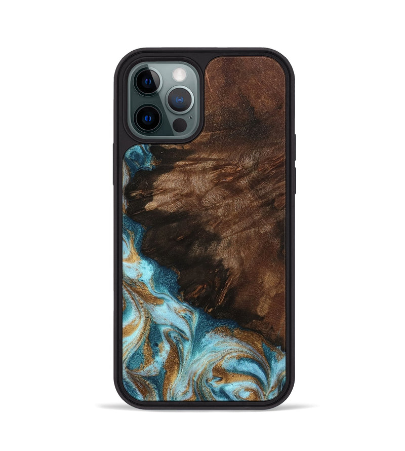 iPhone 12 Pro Wood Phone Case - Madilyn (Teal & Gold, 799625)
