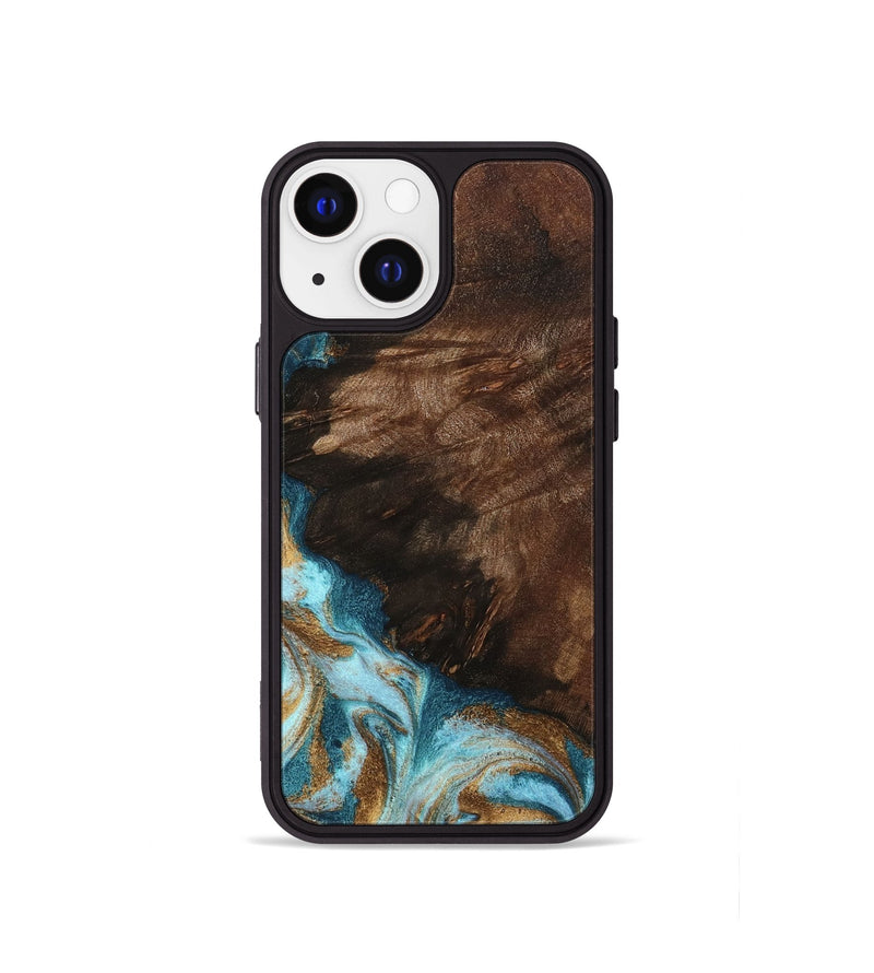 iPhone 13 mini Wood Phone Case - Madilyn (Teal & Gold, 799625)