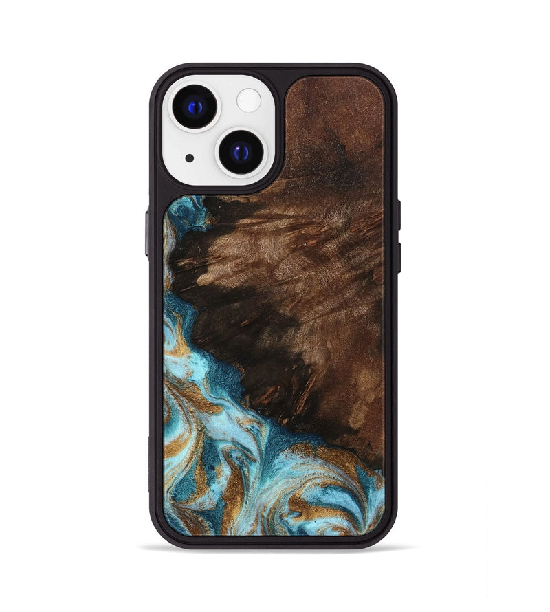 iPhone 13 Wood Phone Case - Madilyn (Teal & Gold, 799625)