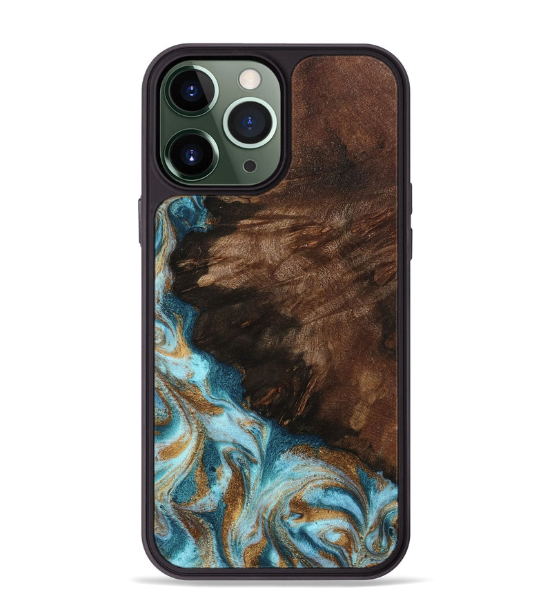 iPhone 13 Pro Max Wood Phone Case - Madilyn (Teal & Gold, 799625)