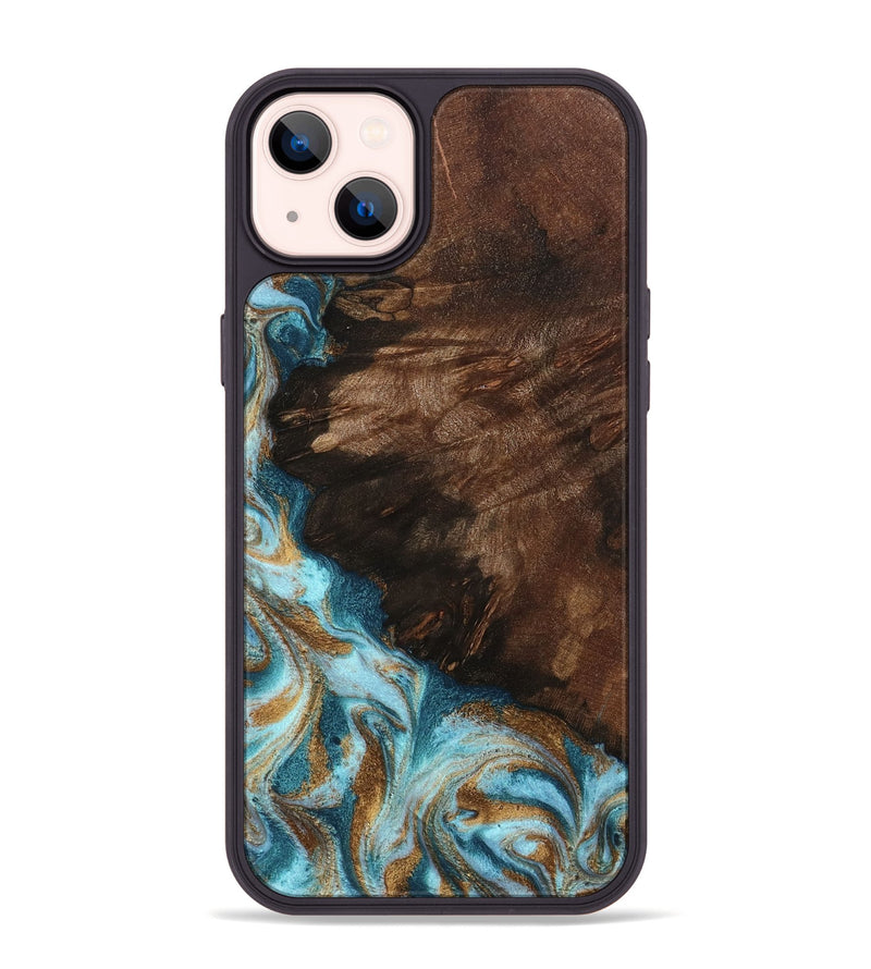 iPhone 14 Plus Wood Phone Case - Madilyn (Teal & Gold, 799625)
