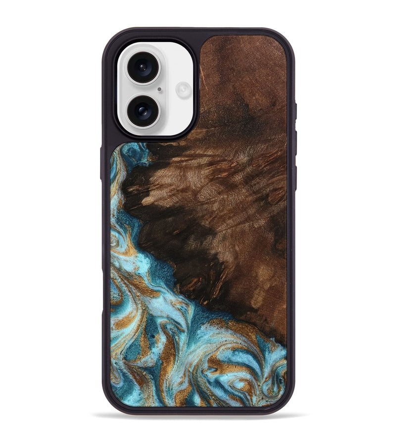 iPhone 16 Plus Wood Phone Case - Madilyn (Teal & Gold, 799625)
