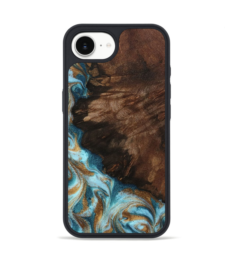 iPhone 16e Wood Phone Case - Madilyn (Teal & Gold, 799625)