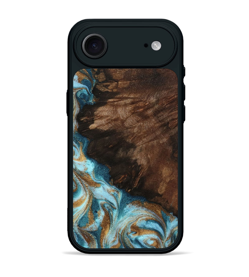 iPhone 17 Air Wood Phone Case - Madilyn (Teal & Gold, 799625)