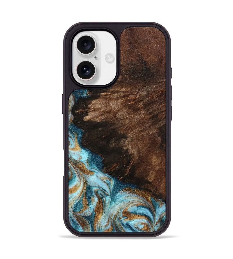 iPhone 17 Wood Phone Case - Madilyn (Teal & Gold, 799625)
