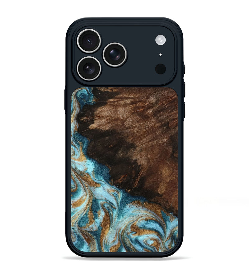 iPhone 17 Pro Max Wood Phone Case - Madilyn (Teal & Gold, 799625)
