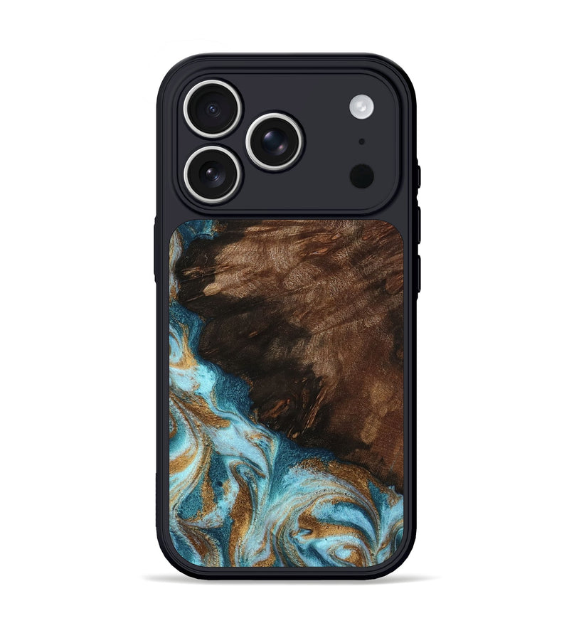 iPhone 17 Pro Wood Phone Case - Madilyn (Teal & Gold, 799625)