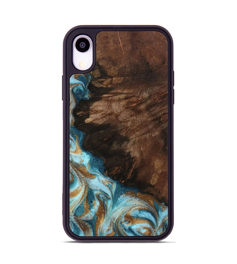 iPhone Xr Wood Phone Case - Madilyn (Teal & Gold, 799625)