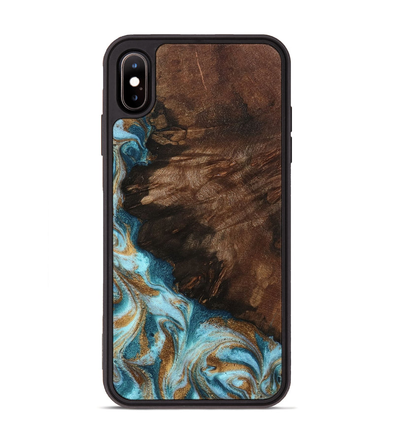 iPhone Xs Max Wood Phone Case - Madilyn (Teal & Gold, 799625)