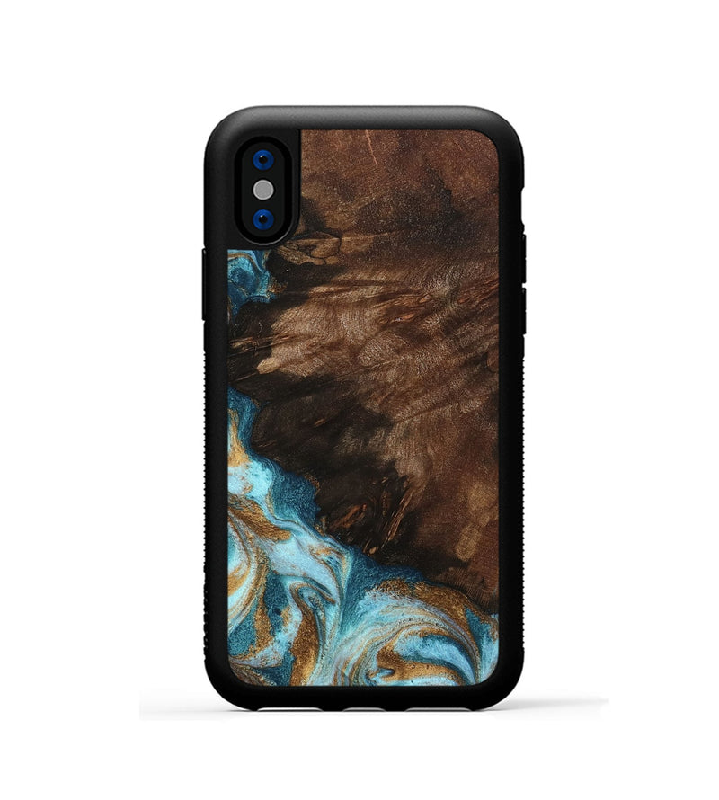 iPhone Xs Wood Phone Case - Madilyn (Teal & Gold, 799625)