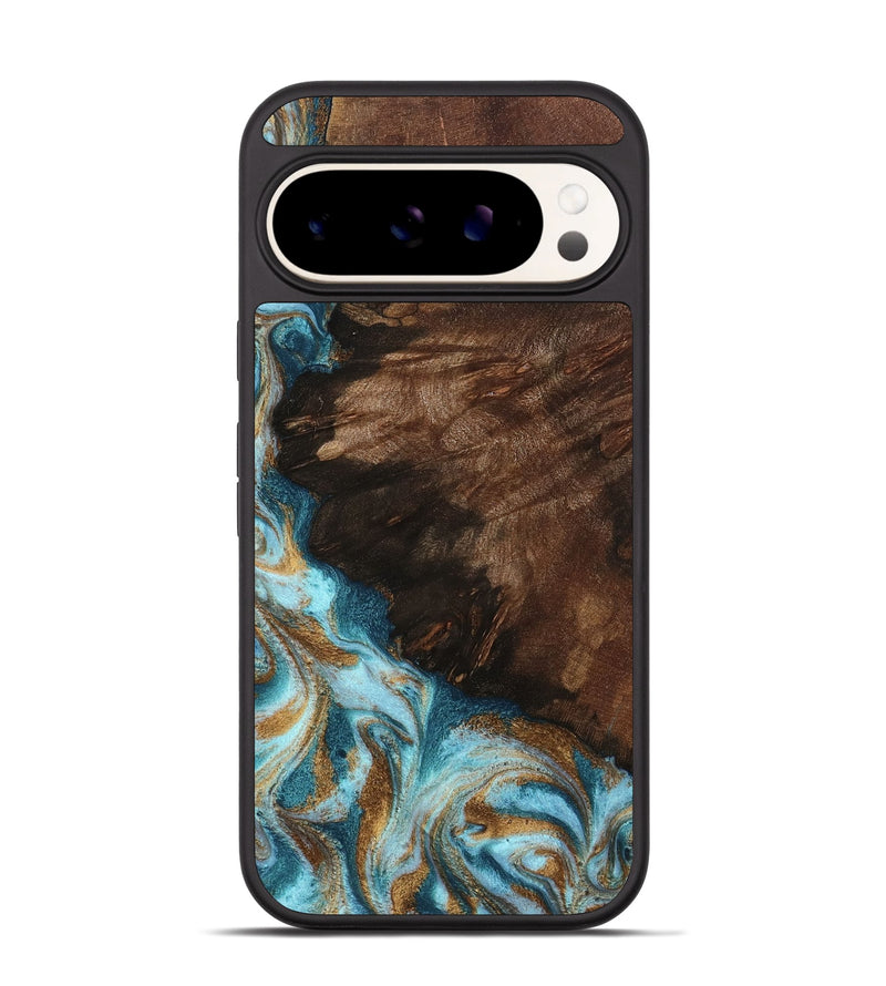Pixel 9 Wood Phone Case - Madilyn (Teal & Gold, 799625)