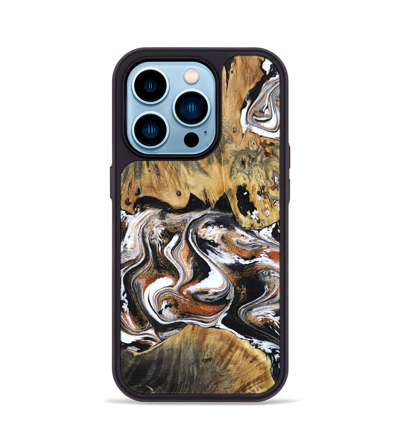 iPhone 14 Pro Wood Phone Case - Lorene (Black & White, 799641)