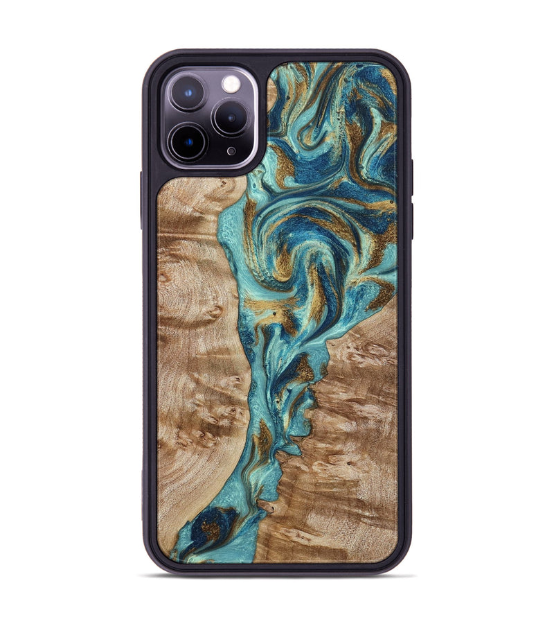 iPhone 11 Pro Max Wood Phone Case - Sharen (Teal & Gold, 799645)