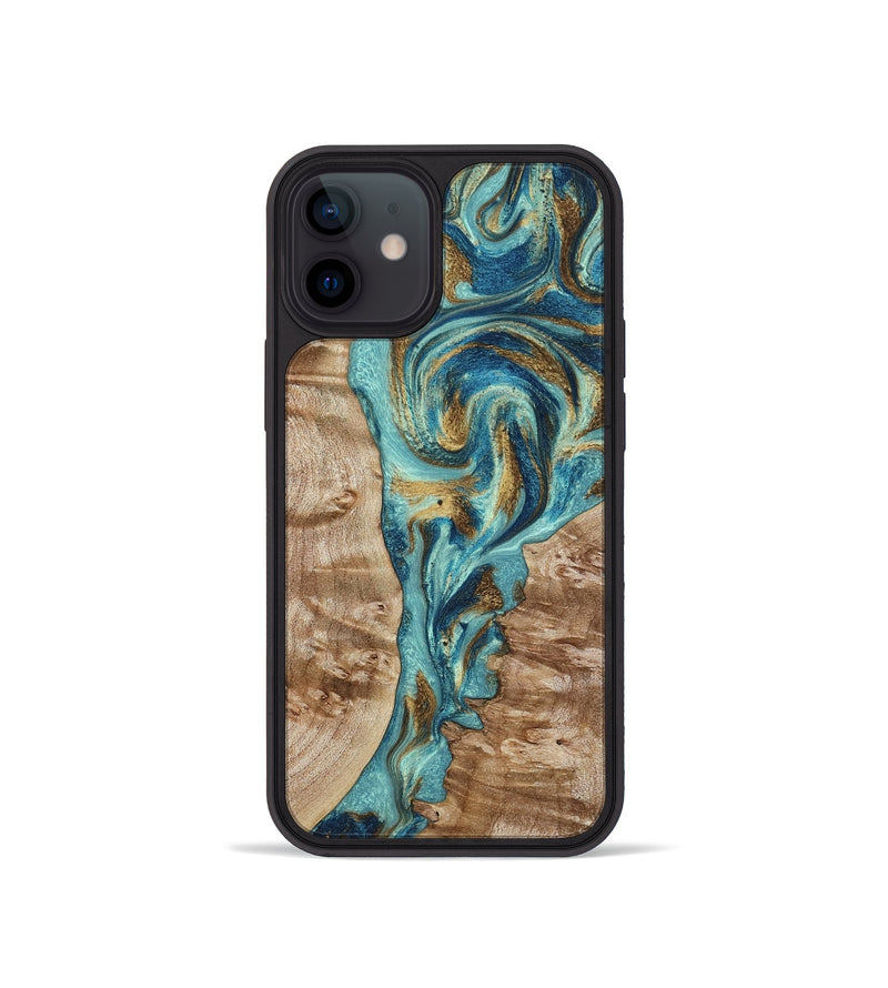 iPhone 12 mini Wood Phone Case - Sharen (Teal & Gold, 799645)