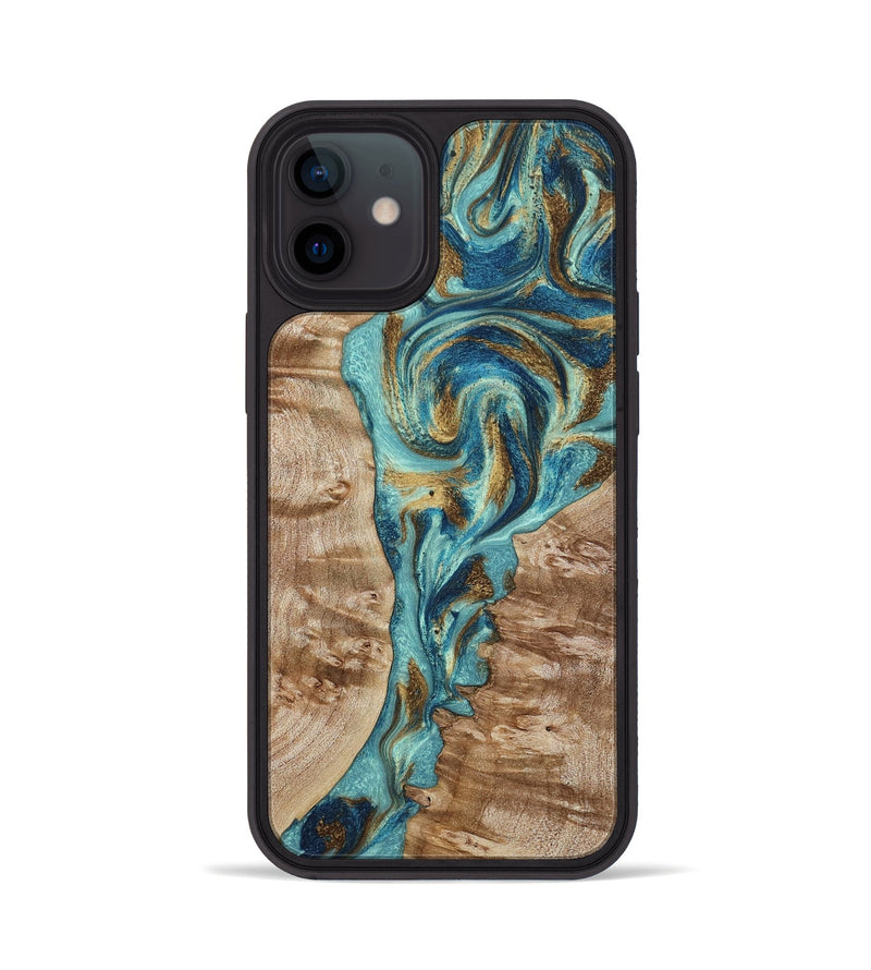 iPhone 12 Wood Phone Case - Sharen (Teal & Gold, 799645)