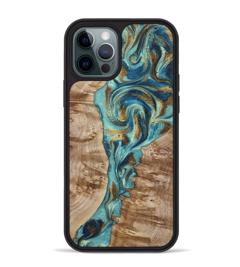 iPhone 12 Pro Max Wood Phone Case - Sharen (Teal & Gold, 799645)