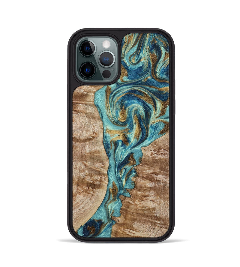 iPhone 12 Pro Wood Phone Case - Sharen (Teal & Gold, 799645)