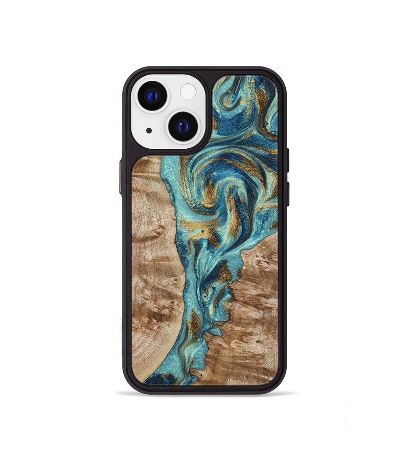 iPhone 13 mini Wood Phone Case - Sharen (Teal & Gold, 799645)