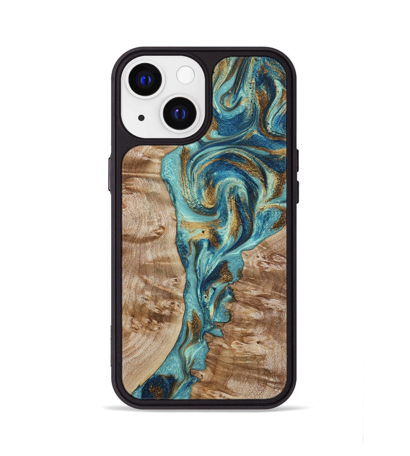 iPhone 13 Wood Phone Case - Sharen (Teal & Gold, 799645)