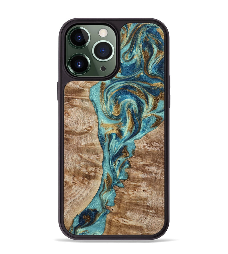 iPhone 13 Pro Max Wood Phone Case - Sharen (Teal & Gold, 799645)