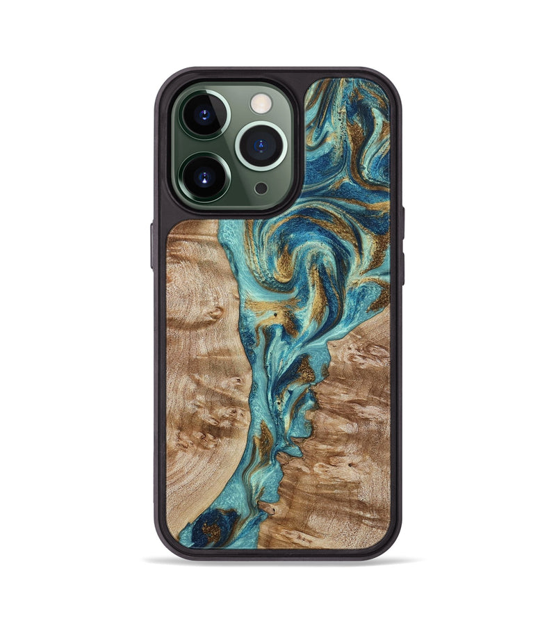 iPhone 13 Pro Wood Phone Case - Sharen (Teal & Gold, 799645)