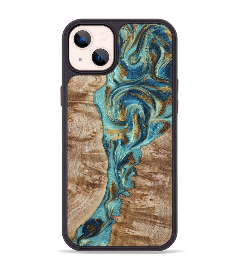 iPhone 14 Plus Wood Phone Case - Sharen (Teal & Gold, 799645)
