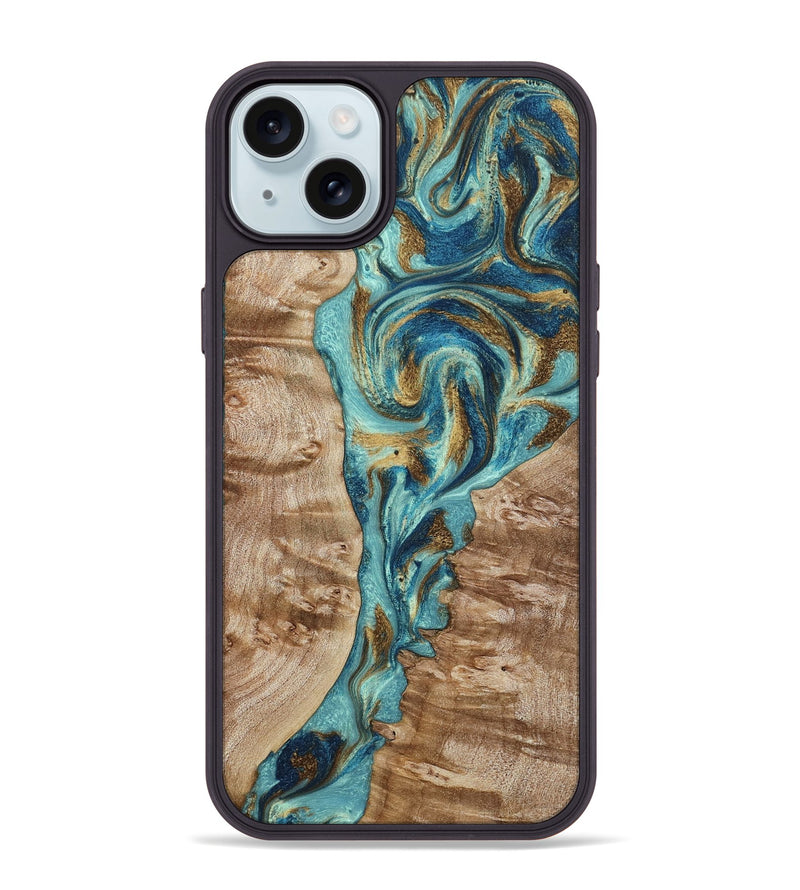 iPhone 15 Plus Wood Phone Case - Sharen (Teal & Gold, 799645)