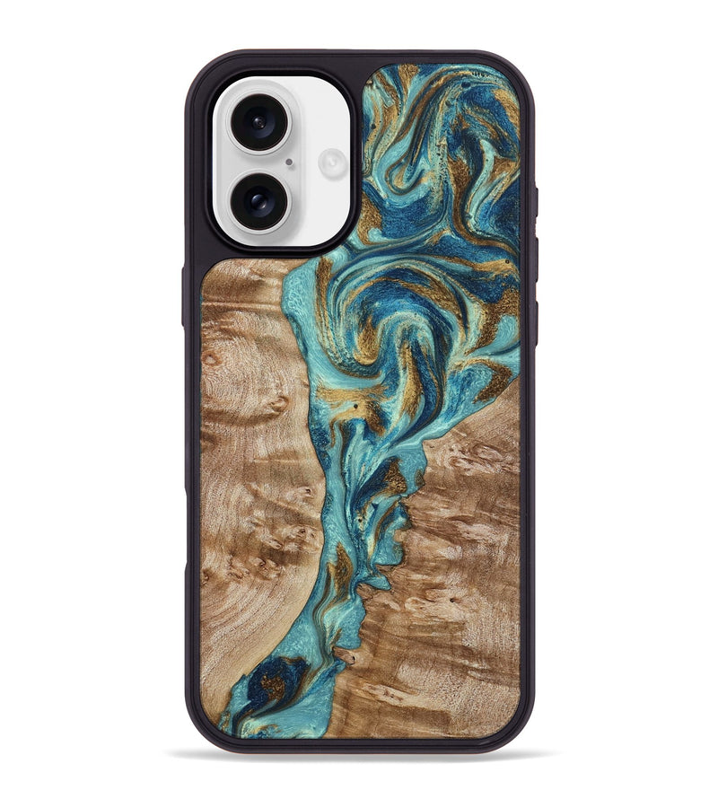 iPhone 16 Plus Wood Phone Case - Sharen (Teal & Gold, 799645)