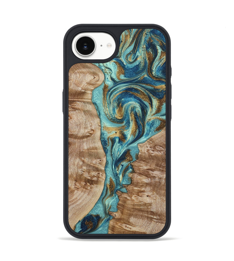 iPhone 16e Wood Phone Case - Sharen (Teal & Gold, 799645)