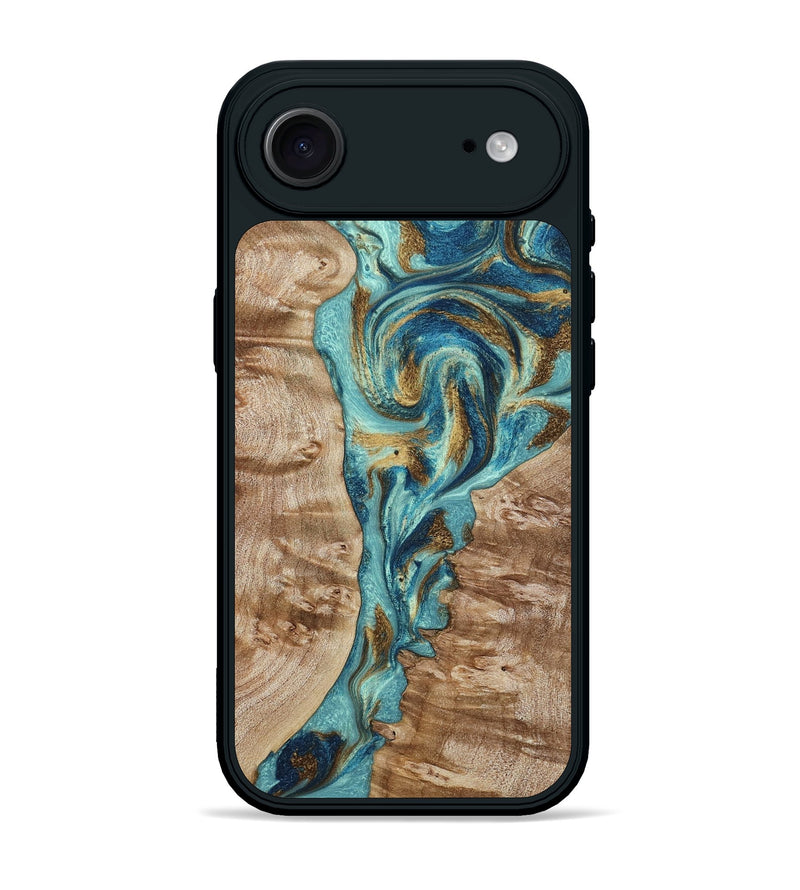 iPhone 17 Air Wood Phone Case - Sharen (Teal & Gold, 799645)
