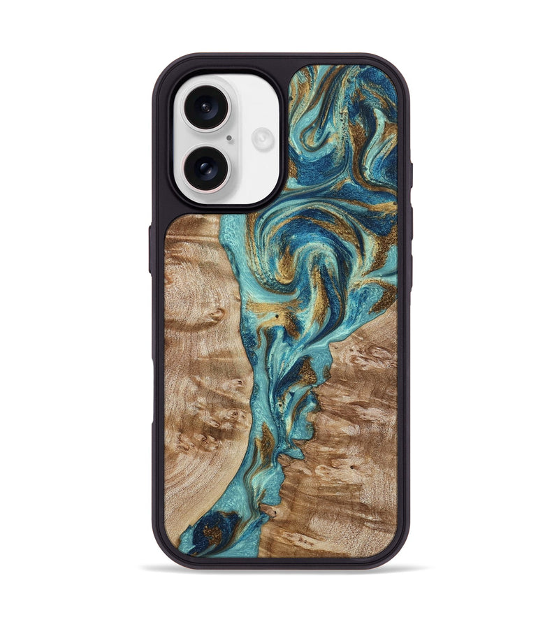 iPhone 17 Wood Phone Case - Sharen (Teal & Gold, 799645)