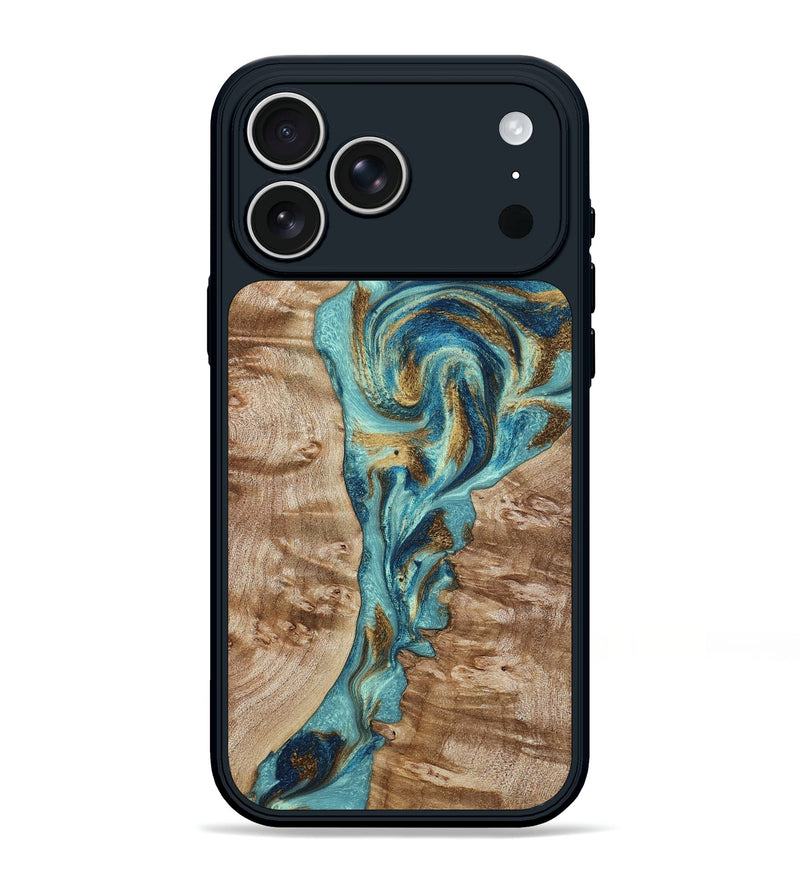 iPhone 17 Pro Max Wood Phone Case - Sharen (Teal & Gold, 799645)