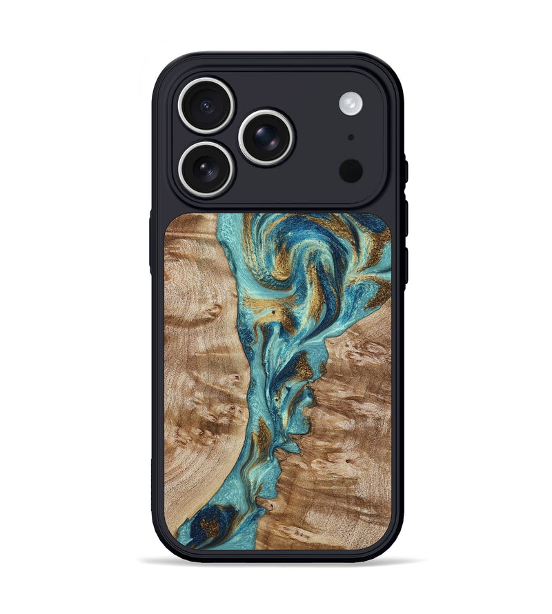 iPhone 17 Pro Wood Phone Case - Sharen (Teal & Gold, 799645)