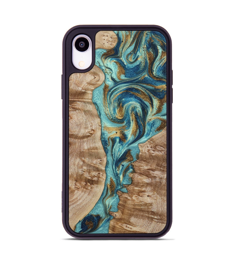 iPhone Xr Wood Phone Case - Sharen (Teal & Gold, 799645)